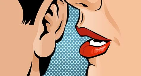 Pop art style illustration of a woman whispering, representing viral culture, internet trends, and how online aesthetics and discourse spread.